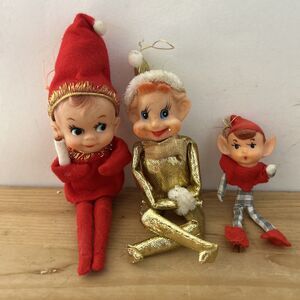 Set of 3 Pixie Elf Christmas Ornaments Vtg 1950s Made in Japan Holiday Decor
